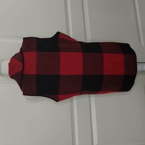 ETWO women's medium red/black plaid big collar vest w/pockets - Picture 4 of 9